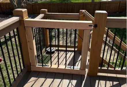 Deck railing detail in natural wood